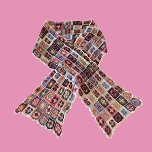 Handmade Multicolor Crochet Granny Square Scarf - Women Accessories
